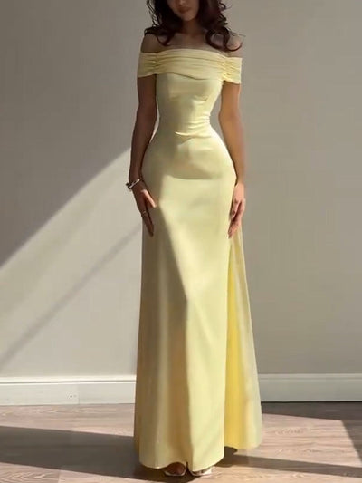 Yellow strapless waist evening dress