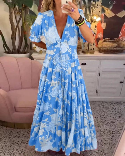 Cozy long V-neck dress with pocket