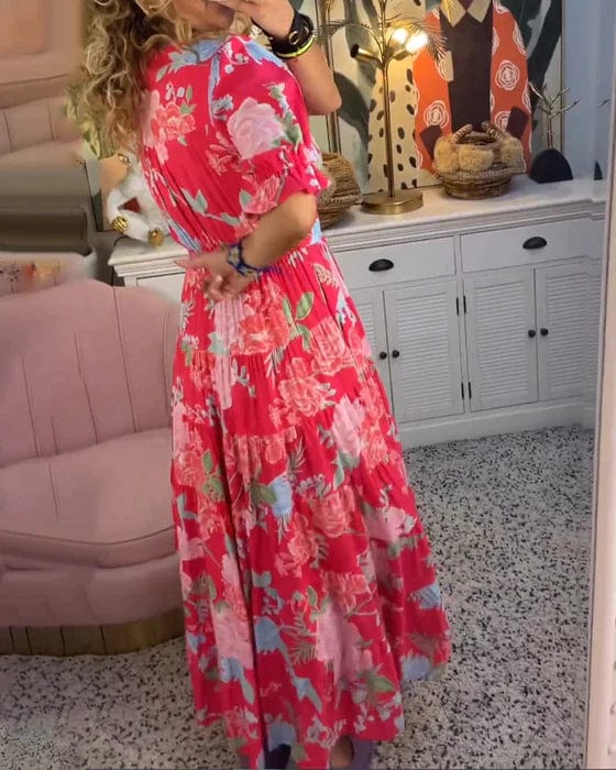 Cozy long V-neck dress with pocket