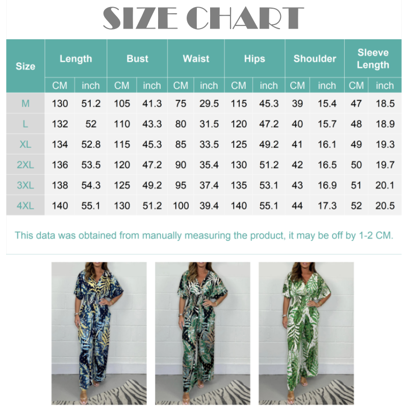 Summer Women's Fashion Leaf Print Plus Size Bodysuit with Elastic Waist