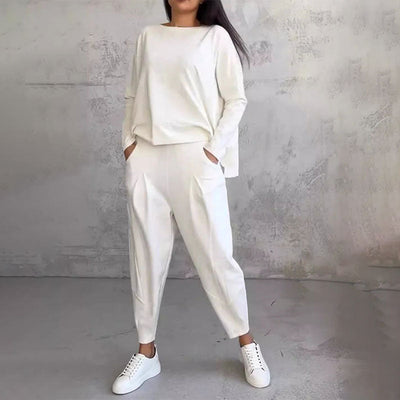 SaLong sleeve round neck top & pants 2-piece set