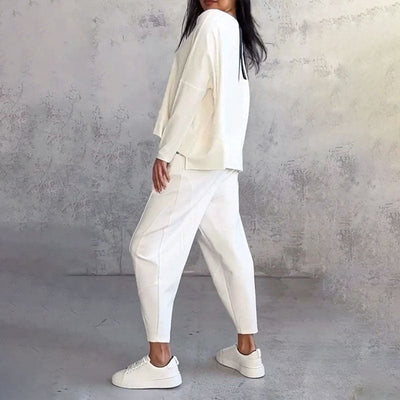 SaLong sleeve round neck top & pants 2-piece set