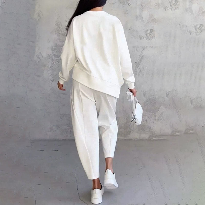 SaLong sleeve round neck top & pants 2-piece set