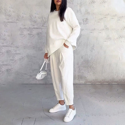 SaLong sleeve round neck top & pants 2-piece set