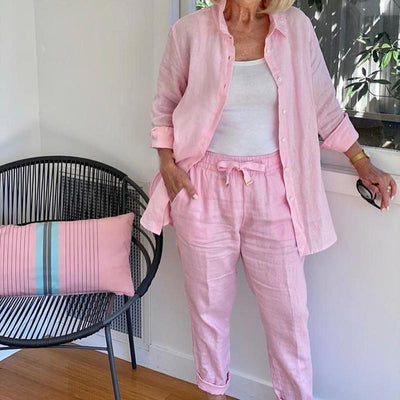 Women's set with long-sleeved shirt and hose from wool and leather