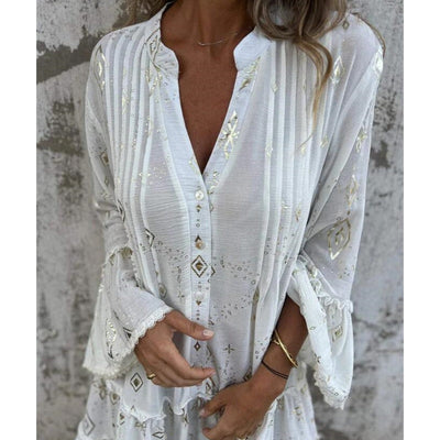 Women's Geometric Pattern Comfortable V-Neck Midi Dress