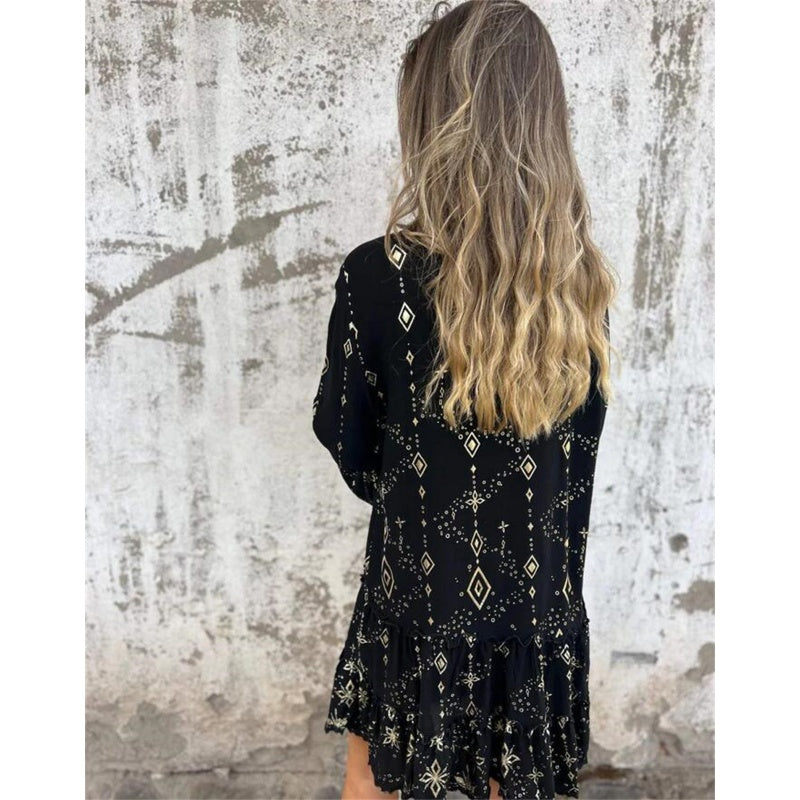 Women's Geometric Pattern Comfortable V-Neck Midi Dress