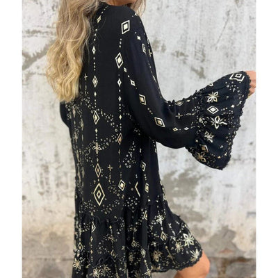 Women's Geometric Pattern Comfortable V-Neck Midi Dress