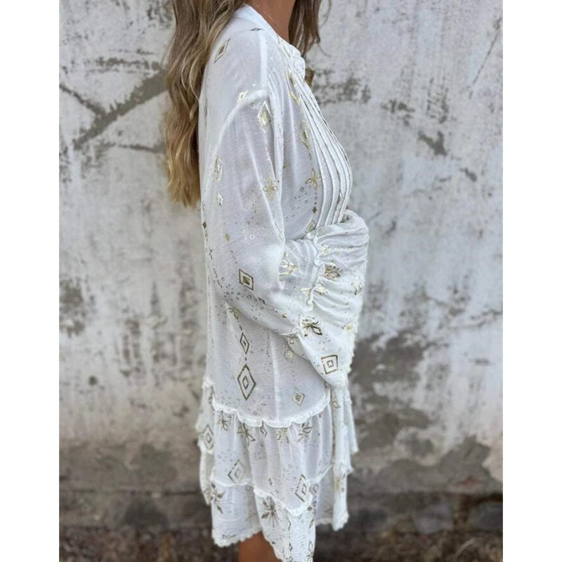 Women's Geometric Pattern Comfortable V-Neck Midi Dress