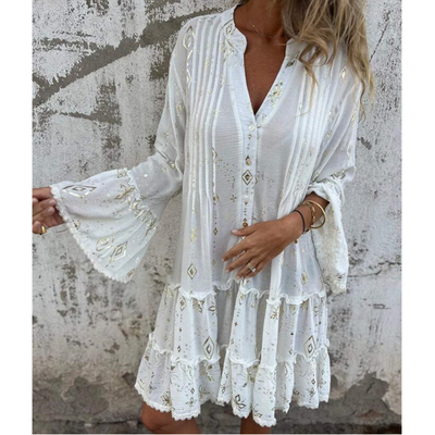 Women's Geometric Pattern Comfortable V-Neck Midi Dress