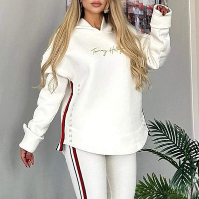 Women's Hoodie and Striped Pants 2-piece Set
