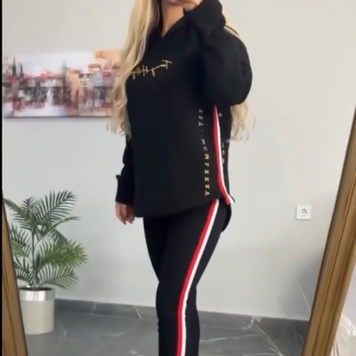 Women's Hoodie and Striped Pants 2-piece Set
