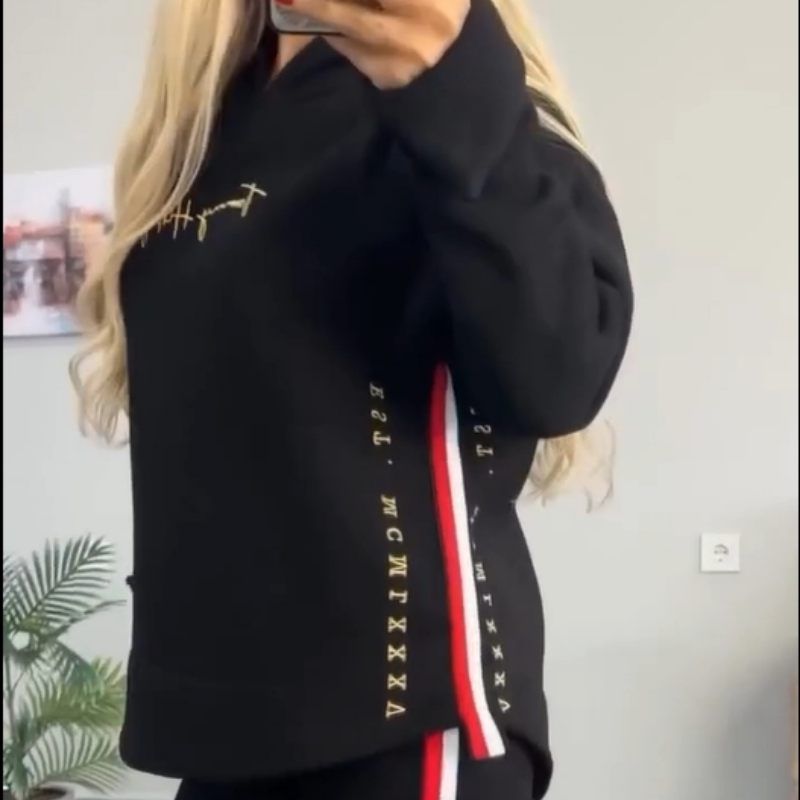 Women's Hoodie and Striped Pants 2-piece Set