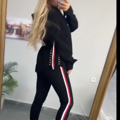 Women's Hoodie and Striped Pants 2-piece Set
