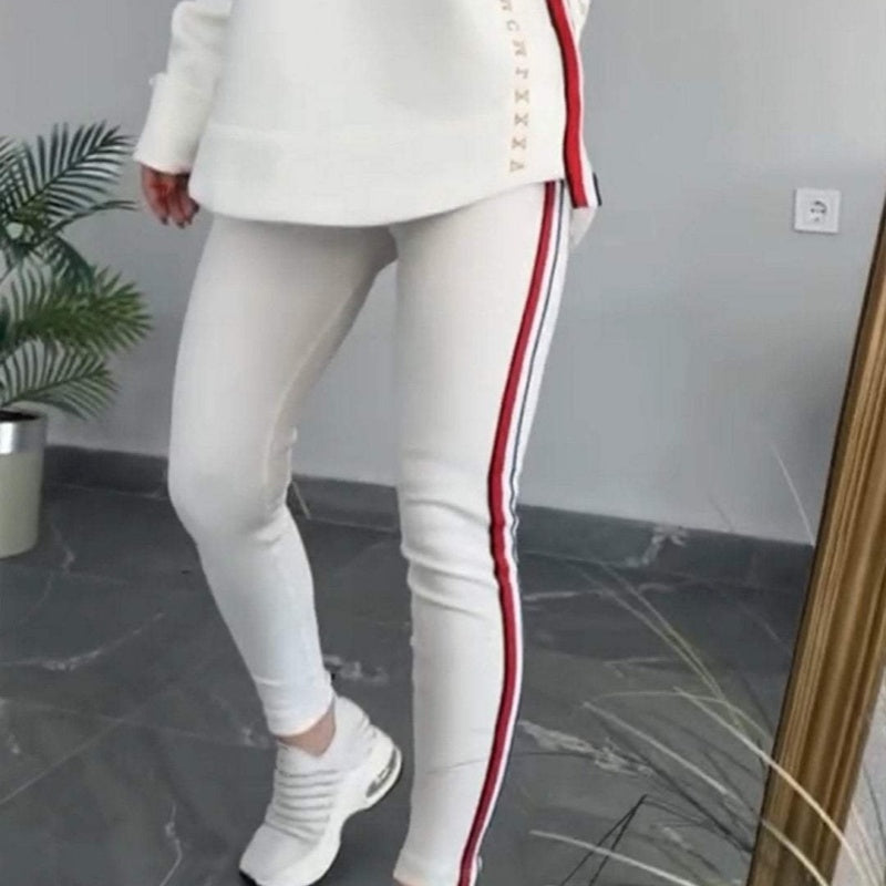 Women's Hoodie and Striped Pants 2-piece Set