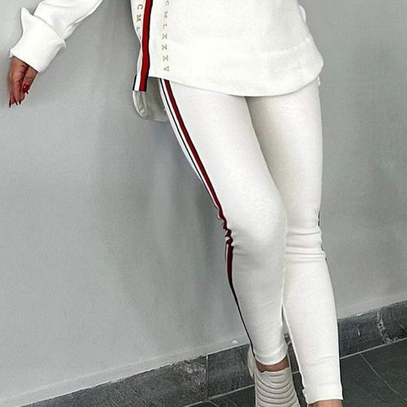 Women's Hoodie and Striped Pants 2-piece Set