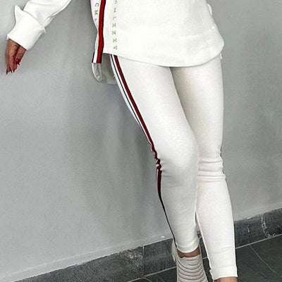 Women's Hoodie and Striped Pants 2-piece Set
