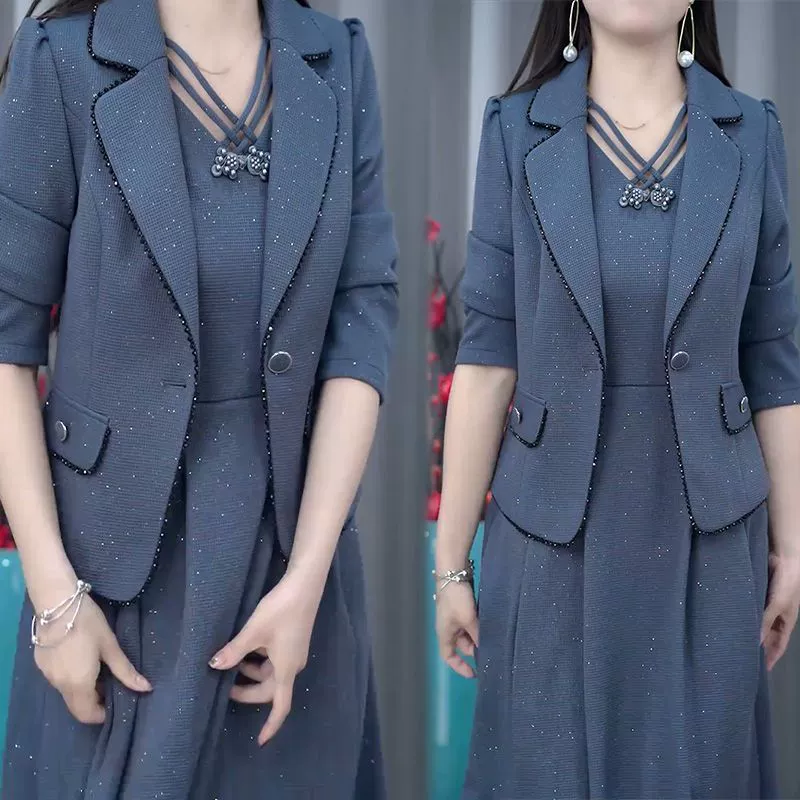 Fashionable 2 Piece Blazer and Sleeveless Dress Set for Women
