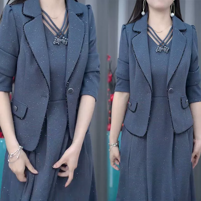 Fashionable 2 Piece Blazer and Sleeveless Dress Set for Women