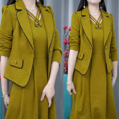 Fashionable 2 Piece Blazer and Sleeveless Dress Set for Women