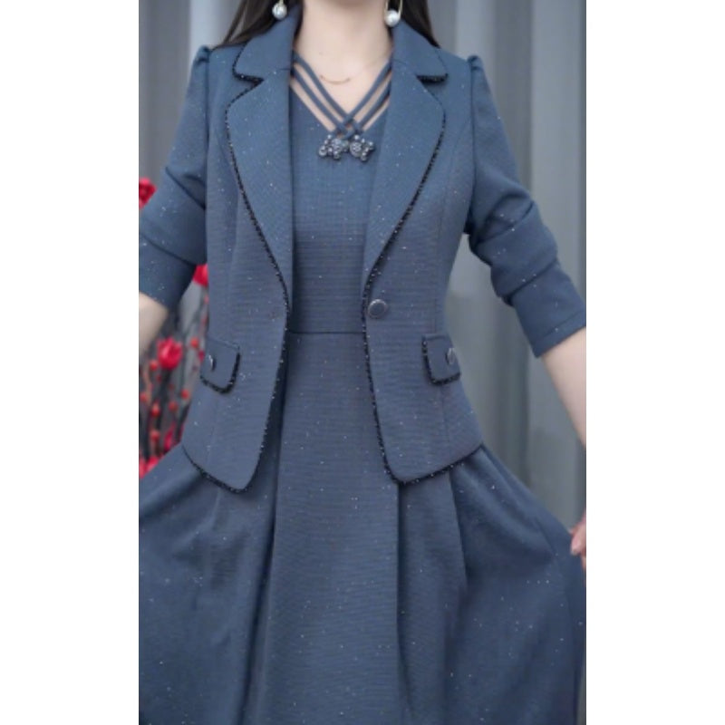 Fashionable 2 Piece Blazer and Sleeveless Dress Set for Women