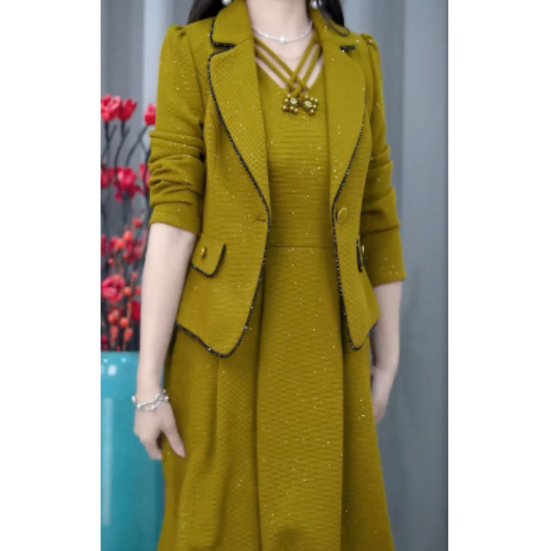 Fashionable 2 Piece Blazer and Sleeveless Dress Set for Women