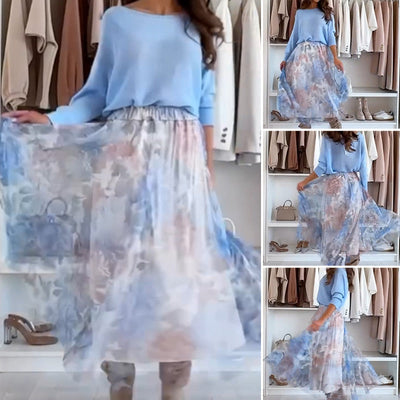Blue 2-piece set: top with bow on the back and tulle skirt
