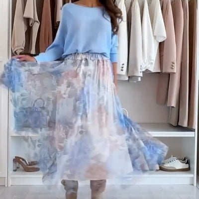 Blue 2-piece set: top with bow on the back and tulle skirt