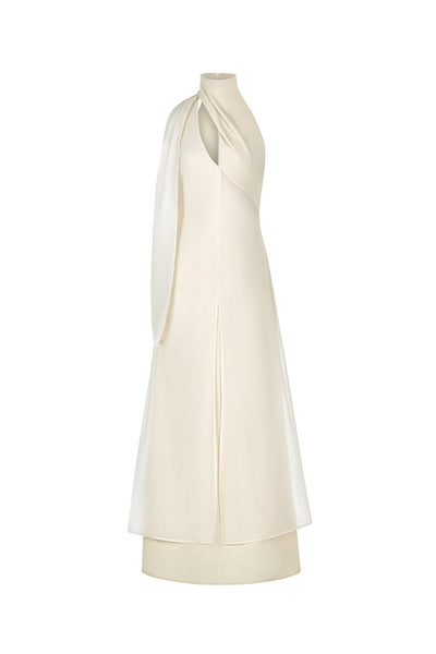 Yen Layered High Neck Floss Silk Ankle Length Dress